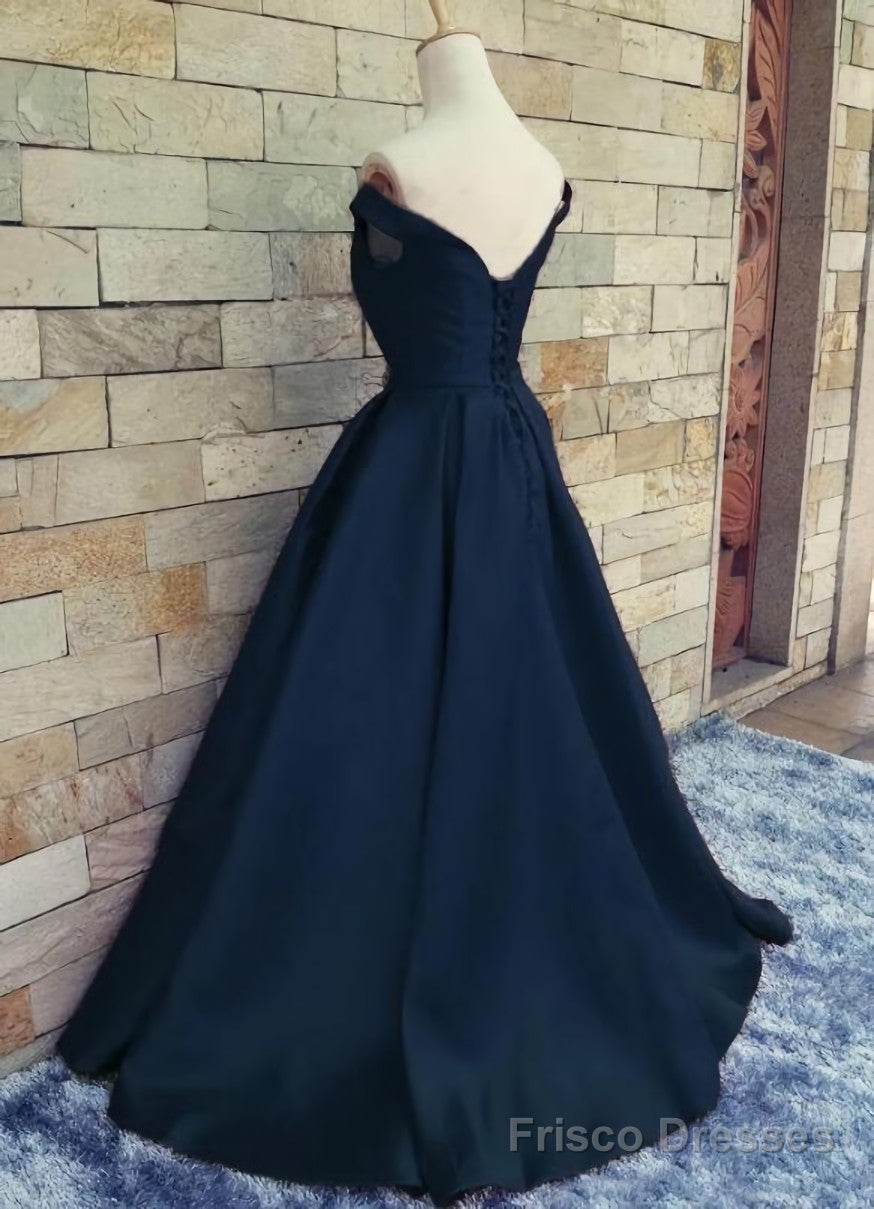 Navy Blue Satin Sweetheart A-line Handmade Formal Dress, Blue Long Prom Dress Secondary image
