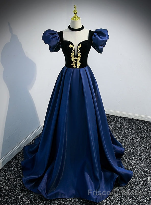 Navy Blue Satin Sweetheart Prom Dress Main image