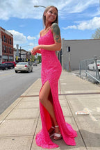 Navy Blue Sequin Long Prom Dresses Mermaid Cross Back Evening Party Dresses