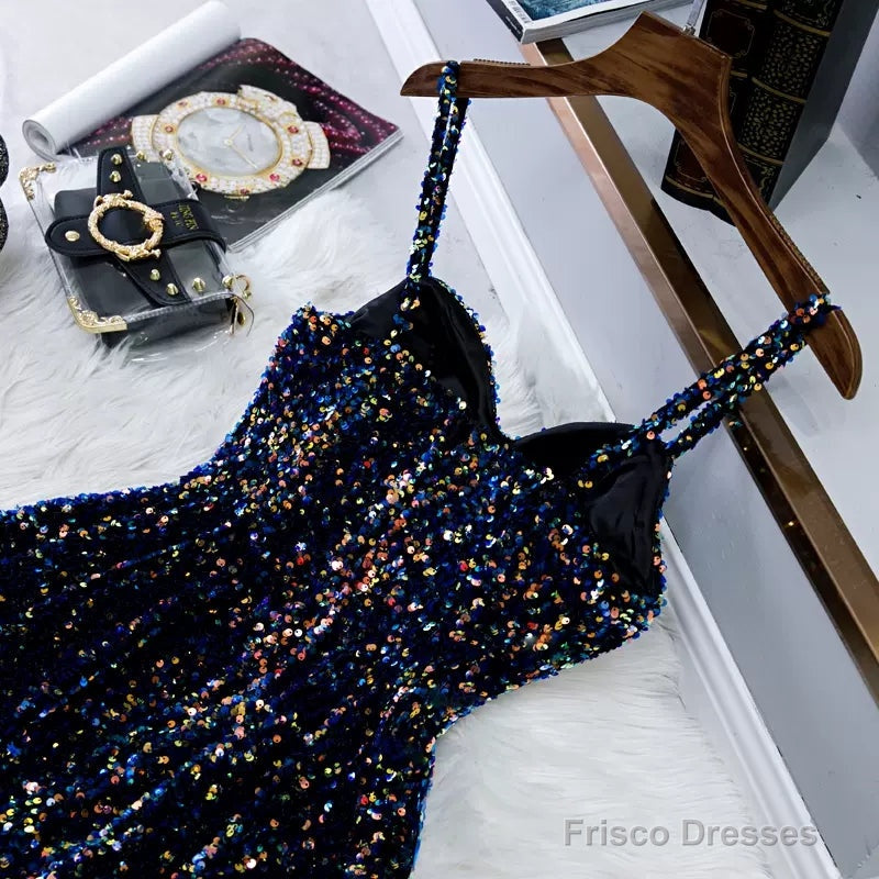 Navy Blue Sequin Hoco Dress Short Homecoming Dresses – Frisco Dresses