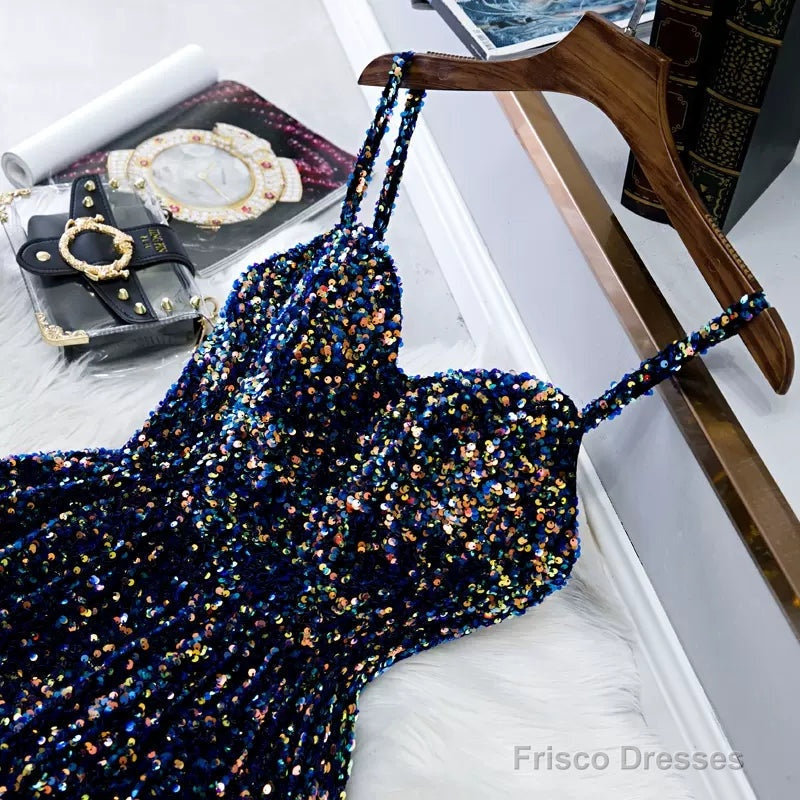 Navy Blue Sequin Hoco Dress Short Homecoming Dresses – Frisco Dresses