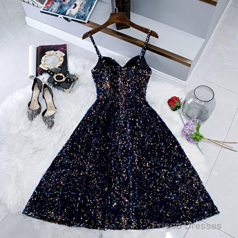 Navy Blue Sequin Hoco Dress Short Homecoming Dresses – Frisco Dresses