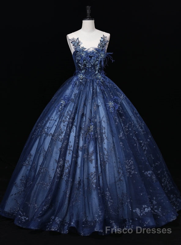 Navy Blue Sequins Tulle Appliques Quinceanera Dress Main image
