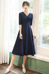 Navy Blue Simple V-Neckline Wedding Party Dresses, Blue Bridesmaid Dresses