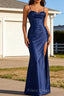 Navy Blue Spaghetti Straps Long Prom Dress With Slit
