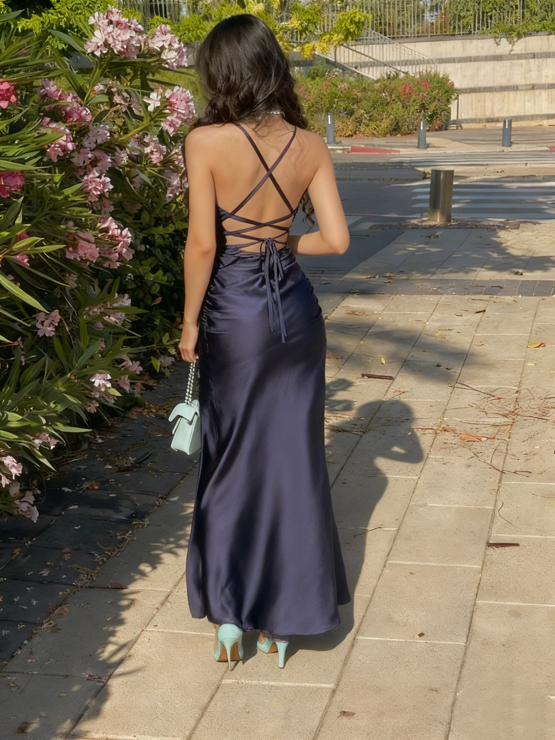 Navy Blue  Long Prom Dresses Sheath Slit Evening Dress Secondary image