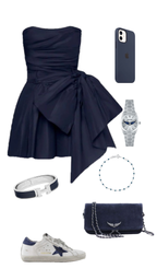 Vintage Navy Blue Strapless Bowkont Short Party Dress Homecoming Dress