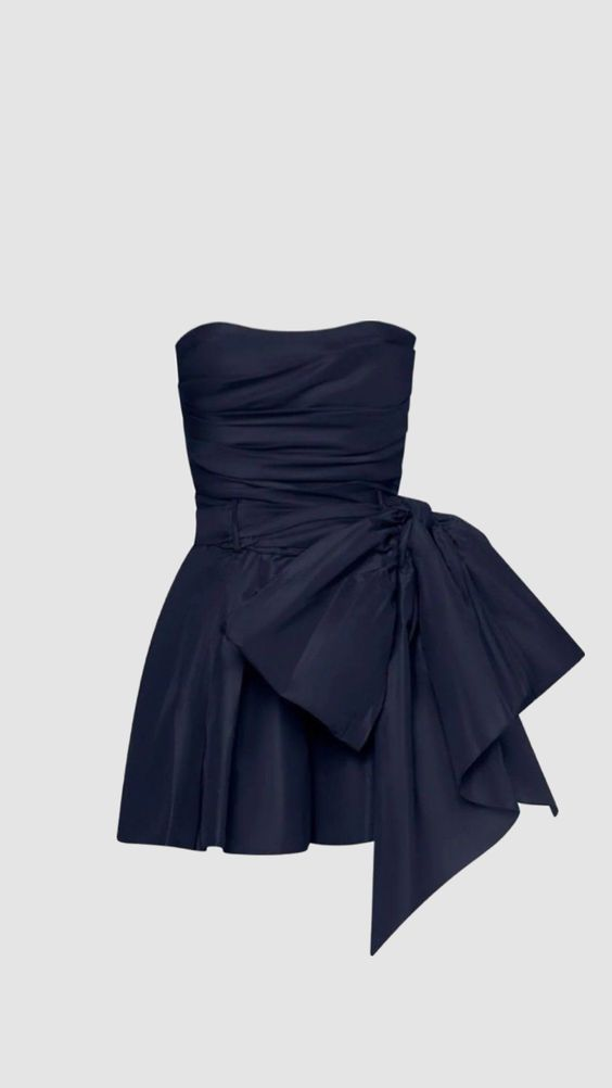 Vintage Navy Blue Strapless Bowkont Short Party Dress Homecoming Dress Main image