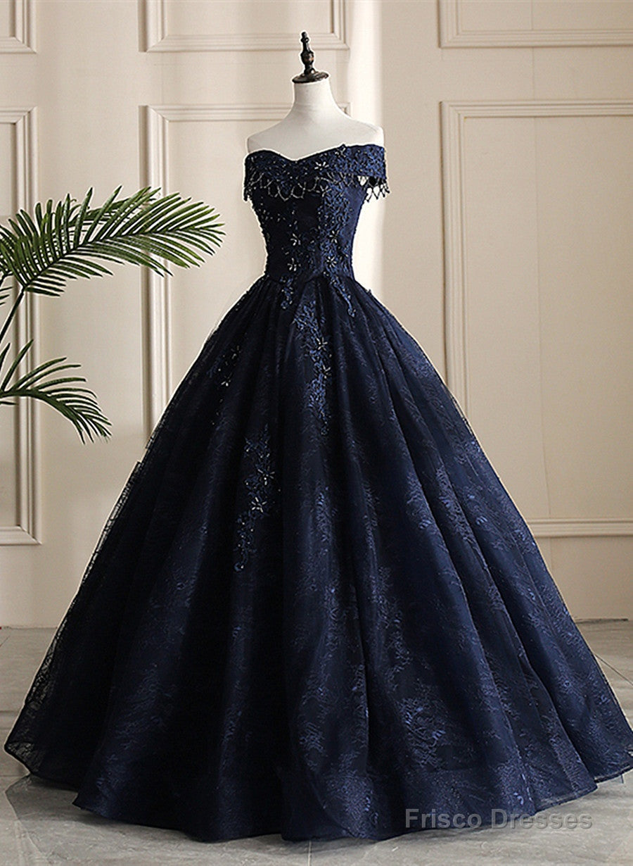 Navy Blue Sweetheart With Lace Applique Sweet 16 Dress, Blue Long Formal Dress Secondary image