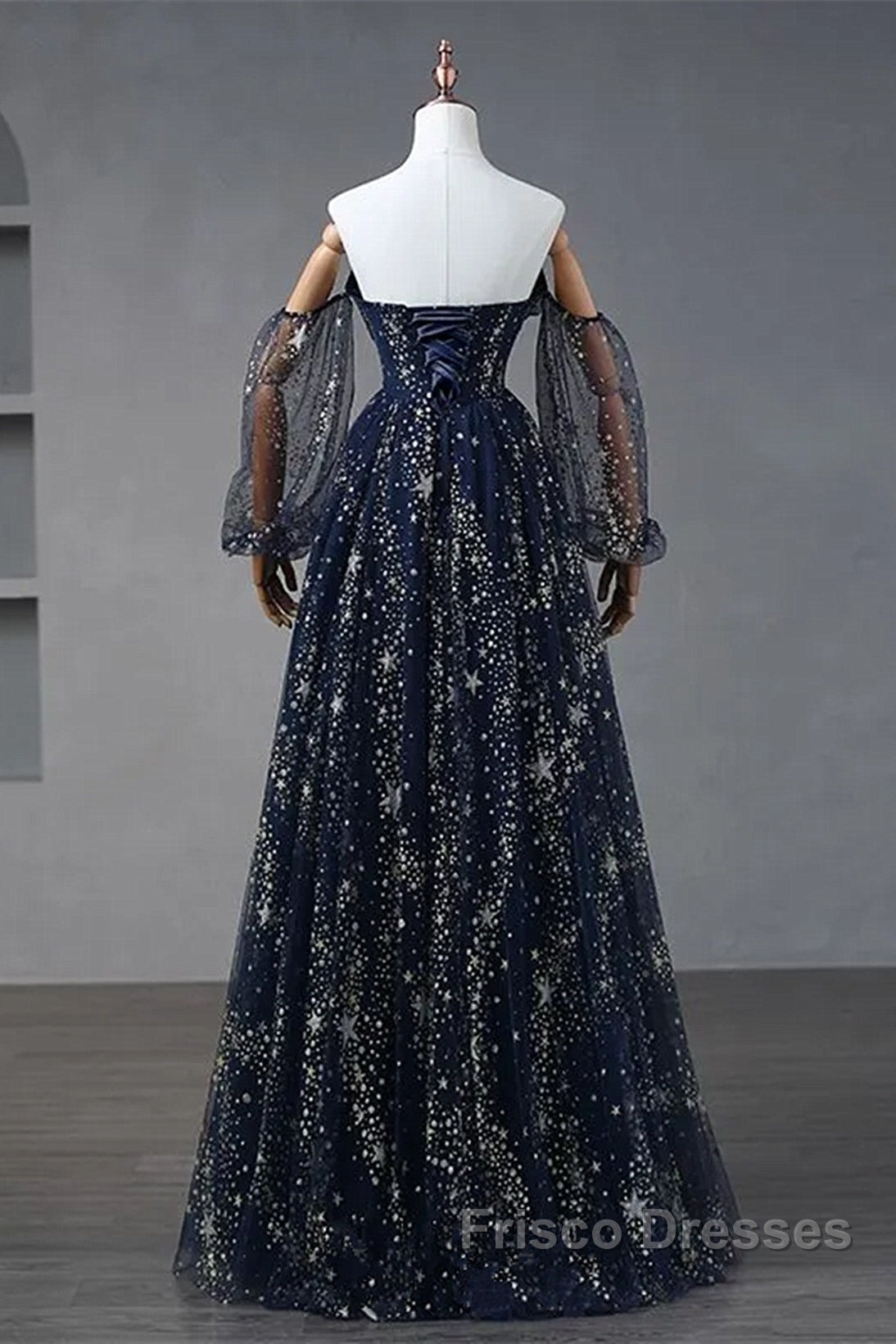 Navy Blue Tulle A-Line Long Party Dress Evening Dress, Navy Blue Long Formal Prom Dress