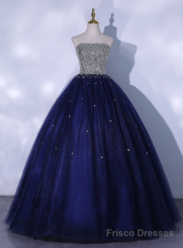 Navy Blue Tulle Beading Sequins Quinceanera Dress Main image