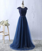 Navy Blue Tulle Long Bridesmaid Dresses, Navy Blue Bridesmaid Dresses