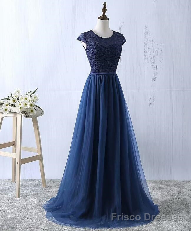 Navy Blue Tulle Long Bridesmaid Dresses, Navy Blue Bridesmaid Dresses