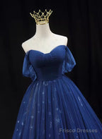 Navy Blue Tulle Sweetheart A-line Prom Dress Party Dress, Navy Blue Floor Length Evening Dress