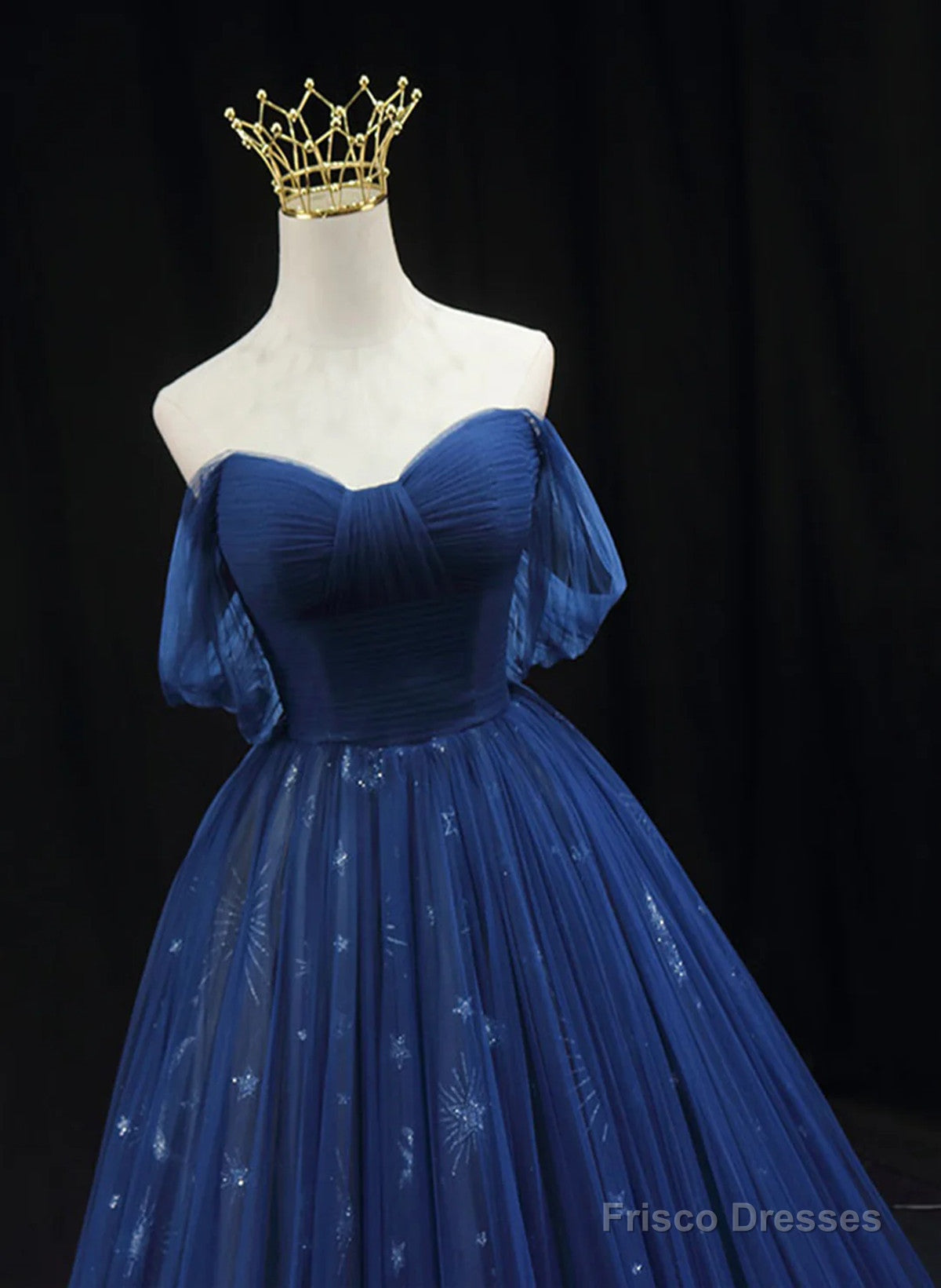 Navy Blue Tulle Sweetheart Long Prom Dress, A-Line Navy Blue Evening Dress Secondary image