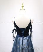 Navy Blue Velvet And Tulle Long Formal Prom Dress Party Dress, Navy Blue Formal Dress