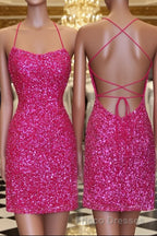Neon Pink Sequin Bodycon Mini Homecoming Dress