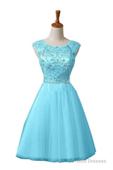 New A-Line Scoop Tulle Knee Length Homecoming Dresses