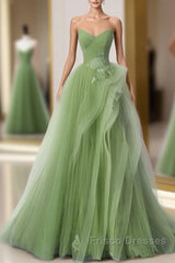 New Arrival A-Line Tulle Lace Green Long Formal Prom Dress, Green Lace Long Formal Dress