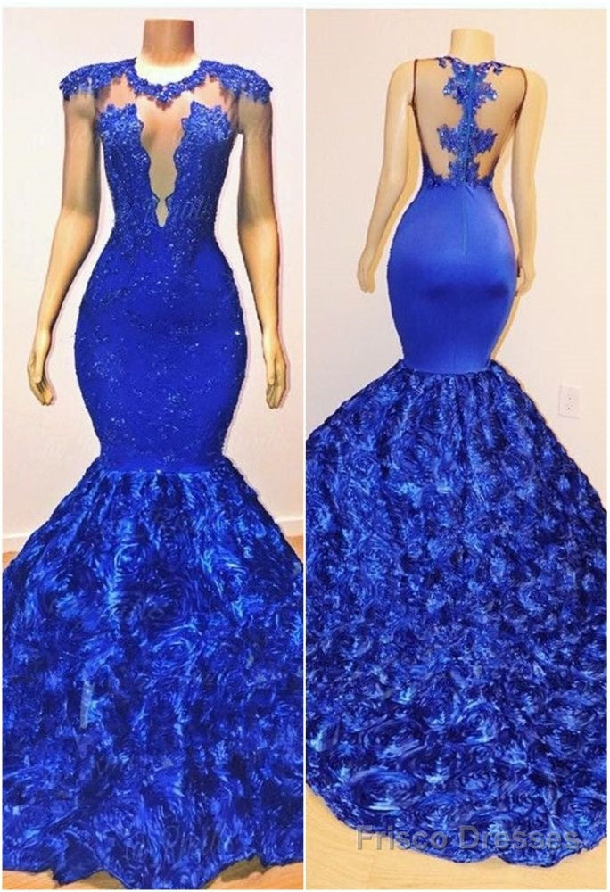 New Arrival Royal-Blue Flowers Mermaid Sleeveless With lace Appliques Prom Dresses Main image