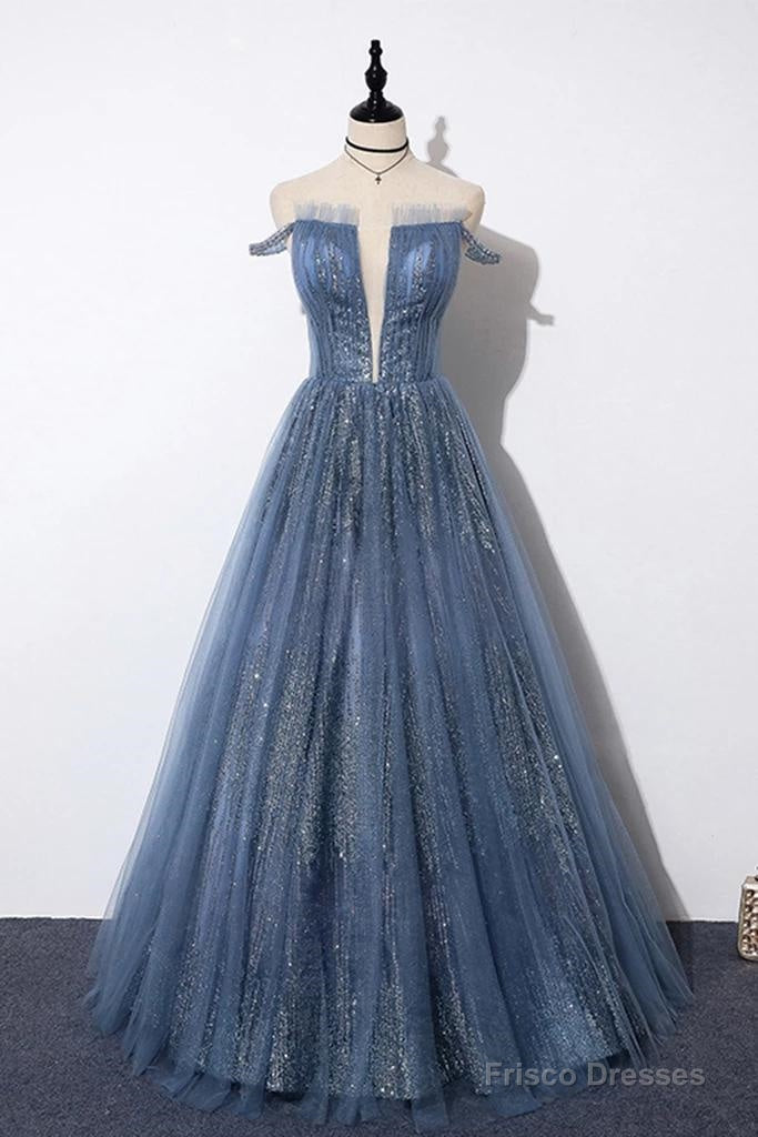 New Arrival Sequins Tulle Off-The-Shoulder Floor Length Evening Dress Main image