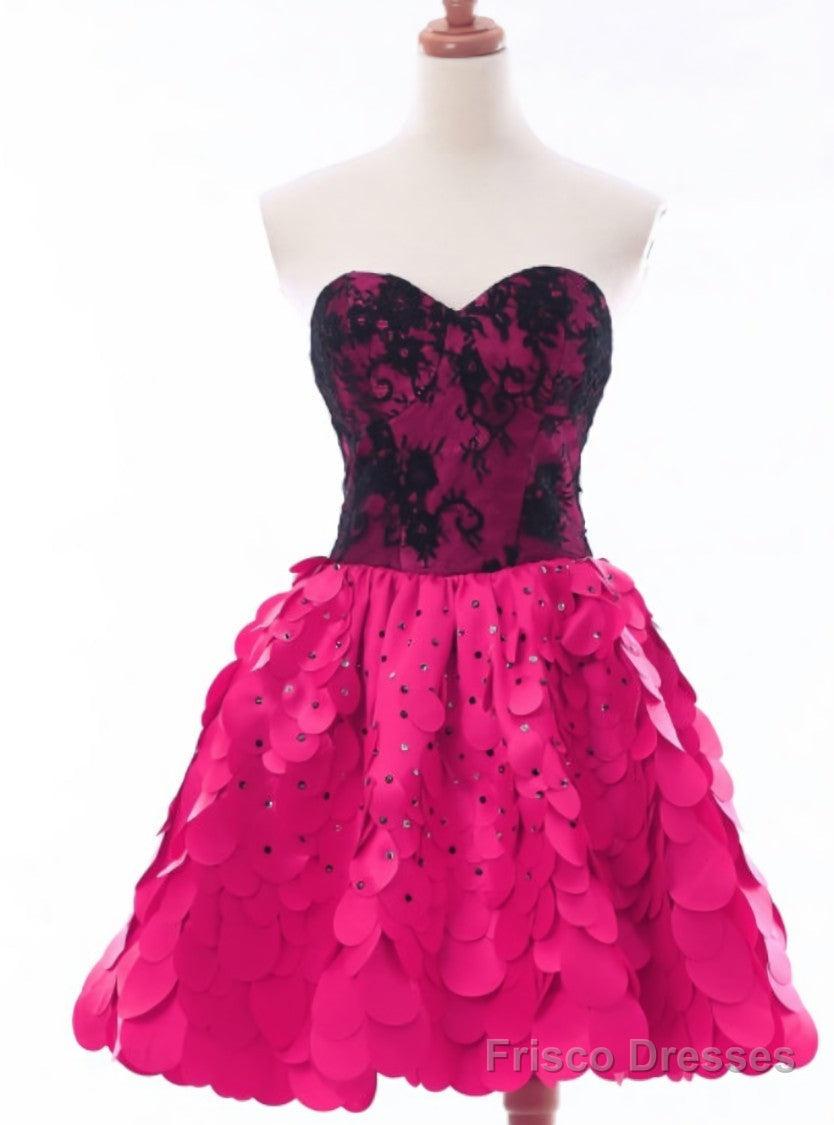 New arrivals Fuchsia Sweetheart Lace Beaded Short Homecoming Dress Main image