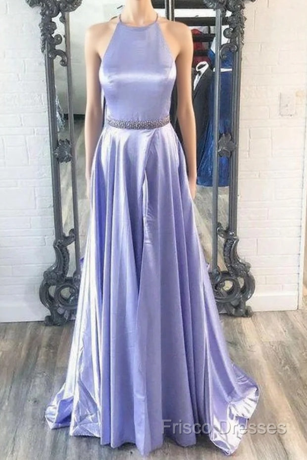 New Brand Lavender Satin A Line O Neck Long Formal Prom Dress, Party Dress Main image