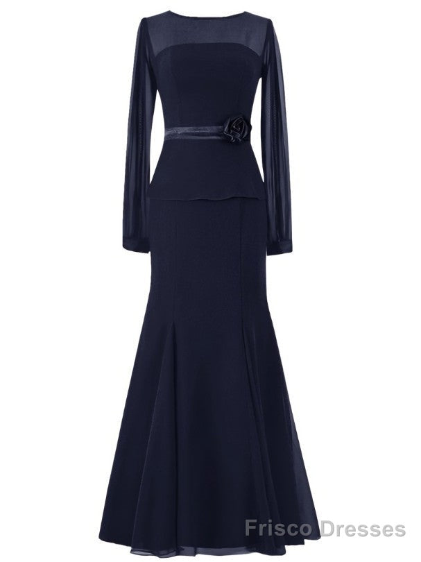 New Mermaid Long Sleeves Ribbon Trumpet Mother of the Bride Dress