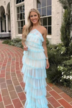 New Style Halter Ruffles Tulle Prom Dress With Slit, Charming Long Party Dress