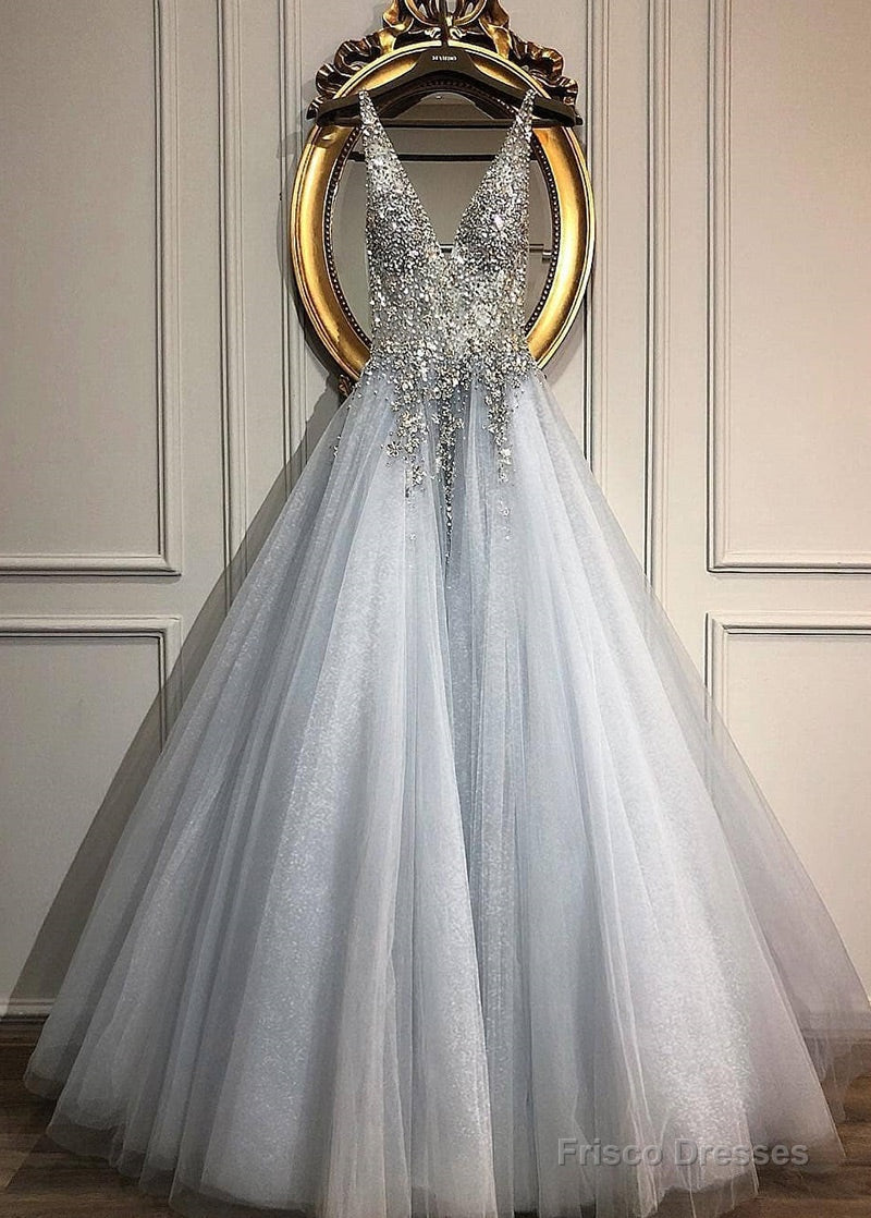 New!  Tulle V-Neck A-Line Wedding Dresses With Beadings