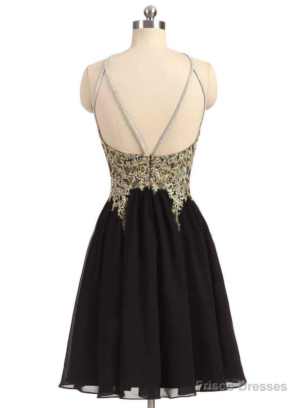 Newest Unique Beading Halter Lace Appliques Top  Black Chiffon Skirt Open Back Homecoming Dress Secondary image