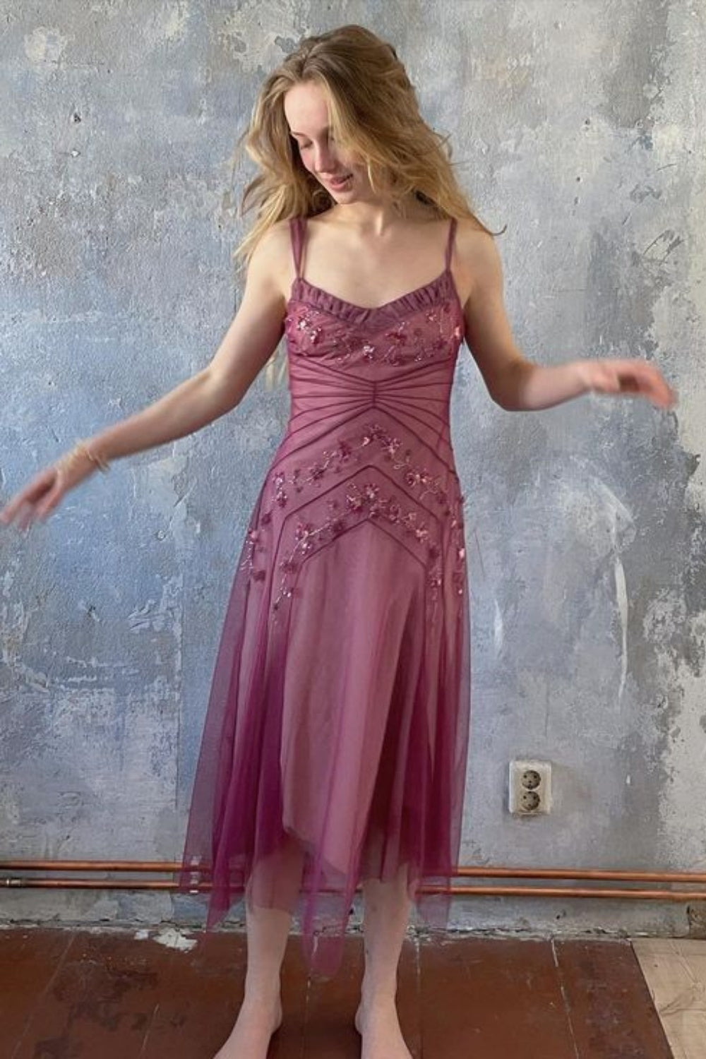 NiceVestidos--Pink Beaded Mid-Length Homecoming Dress Prom Dress – Frisco Dresses