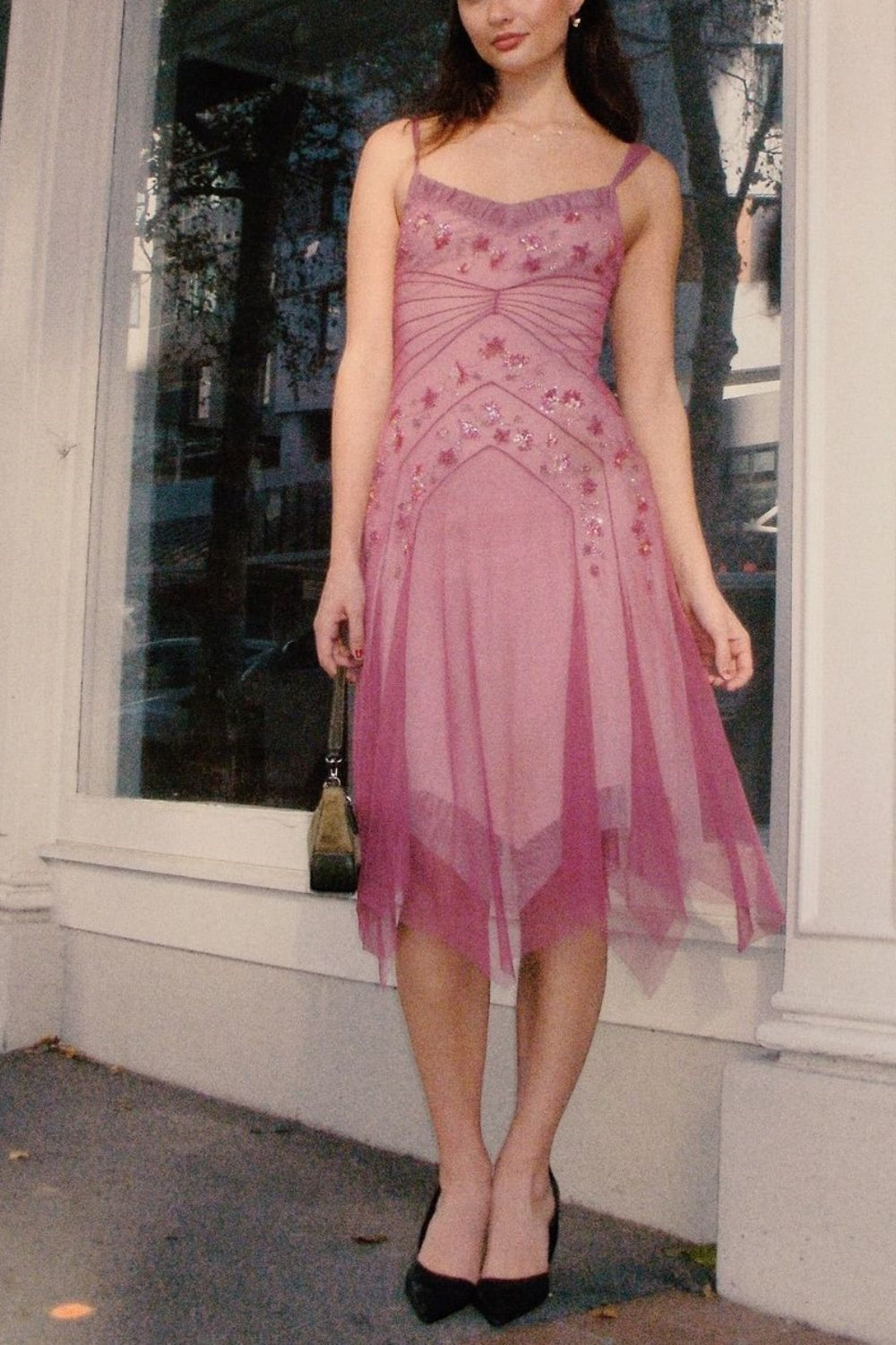 NiceVestidos--Pink Beaded Mid-Length Homecoming Dress Prom Dress Frisco Dresses NiceVestidos--Pink Beaded Mid-Length Homecoming Dress Prom Dress Frisco Dresses