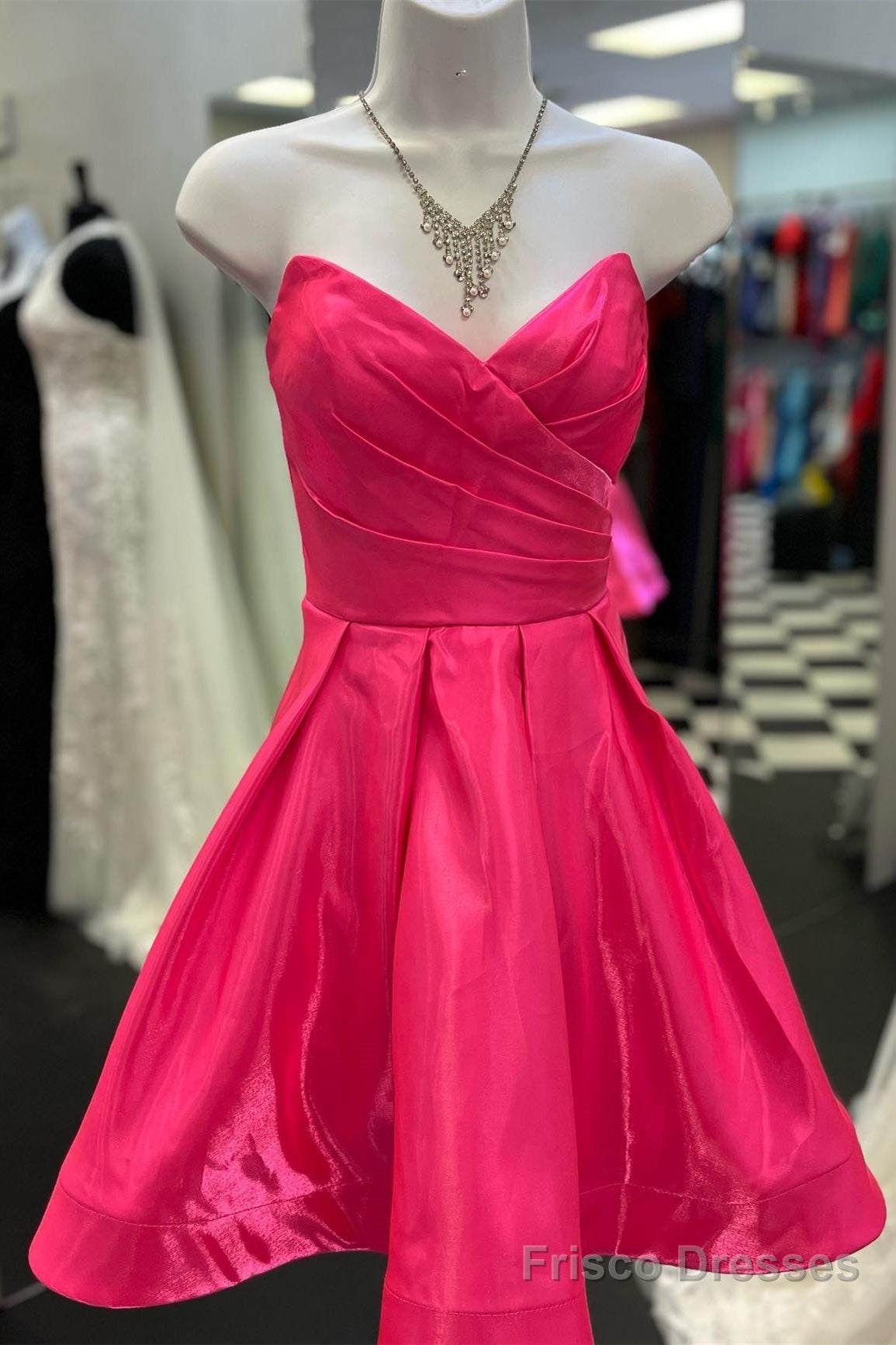 Fuchsia Strapless Surplice A-line Satin Homecoming Dress Main image
