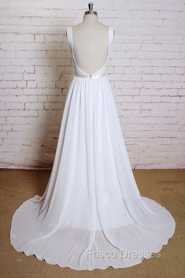 Noble A-Line Shoulder Strap With Chiffon Patch Flower Dew Back And Ground Length Wedding Dress Secondary image