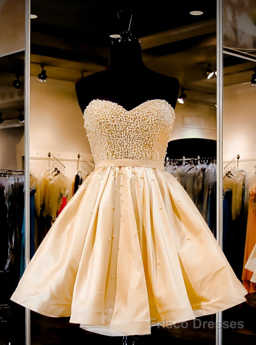 Noble A-Line V-Neck Prom Homecoming Dresses Top Beaded Short Gold Back Main image