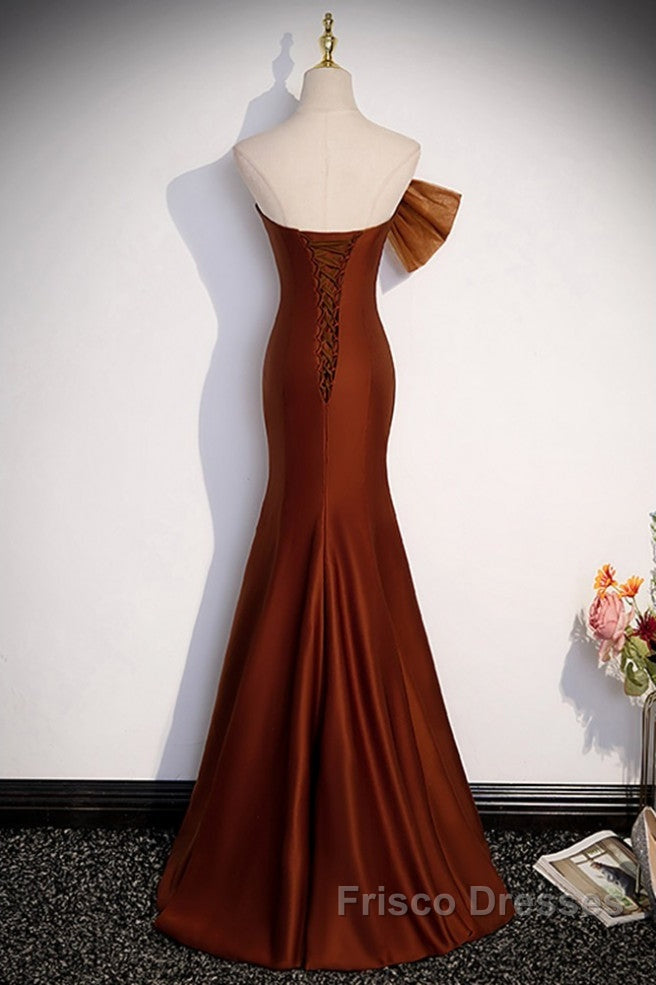 Noble And Unique Chocolate Sleeveless Formal Prom Dress Chocolate Mermaid Strapless Tulle Butterfly Knot Dew Back Strap Long And Floor Evening Dress