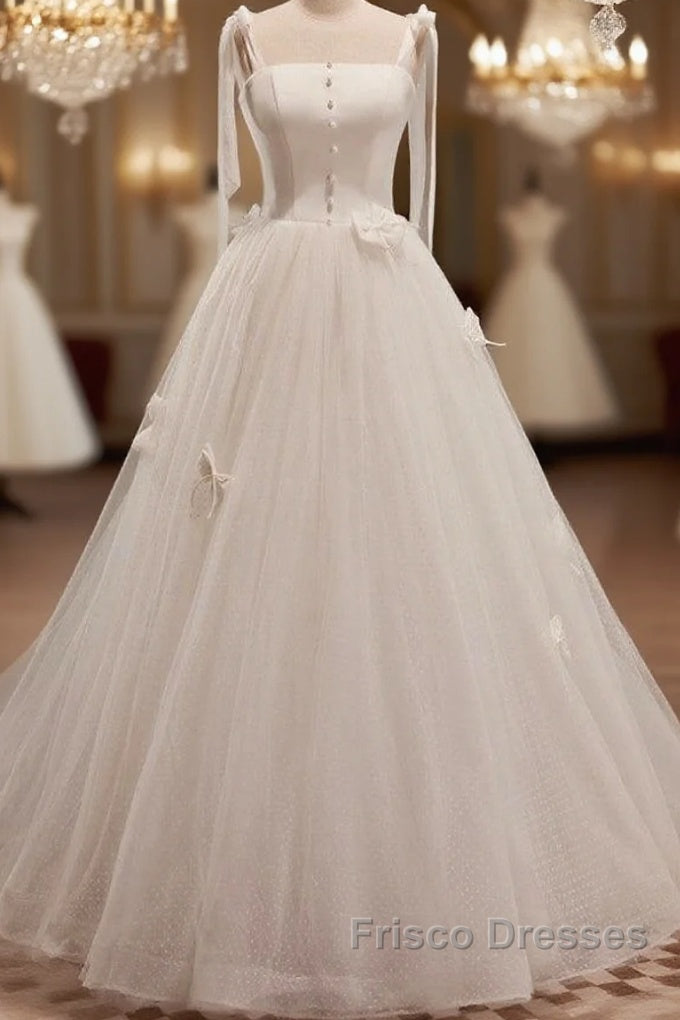 Noble And Unique White Pearl Sleeveless Off Shoulder Bow Ball Dress With White Thin Shoulder Strap Off Back Tie And Floor Length Tail Evening Dress