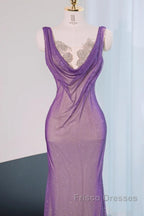Noble Purple Mermaid Gown - Glitter Rhinestone Tulle Formal Prom Dress For Special Ocassions