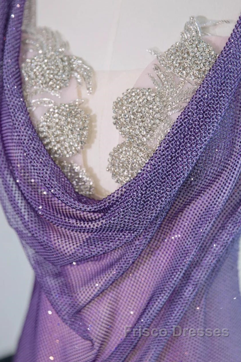 Noble Purple Mermaid Gown - Glitter Rhinestone Tulle Formal Prom Dress For Special Ocassions