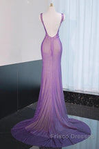Noble Purple Mermaid Gown - Glitter Rhinestone Tulle Formal Prom Dress For Special Ocassions