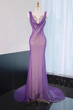 Noble Purple Mermaid Gown - Glitter Rhinestone Tulle Formal Prom Dress For Special Ocassions