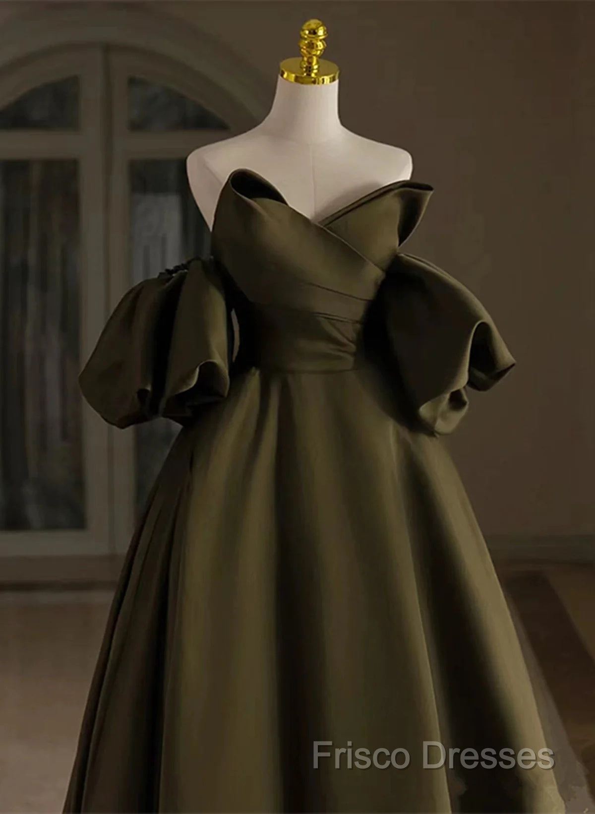 Off Shoulder A-Line Satin Green Long Party Dress, Green Formal Dress Formal Prom Dress Secondary image