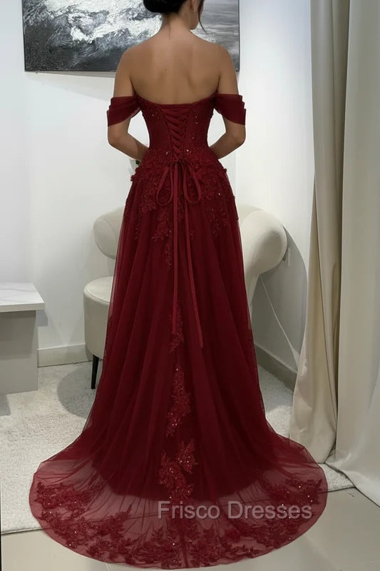 Off-Shoulder Appliques Tulle A-Line Corset Prom Dress Secondary image