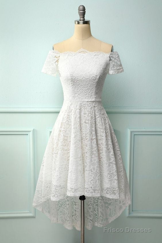 Off Shoulder Asymmetrical White Homecoming Dress Main image