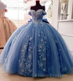 Off Shoulder Ball Gown Quinceanera Dress 3D Floral Applique Gowns