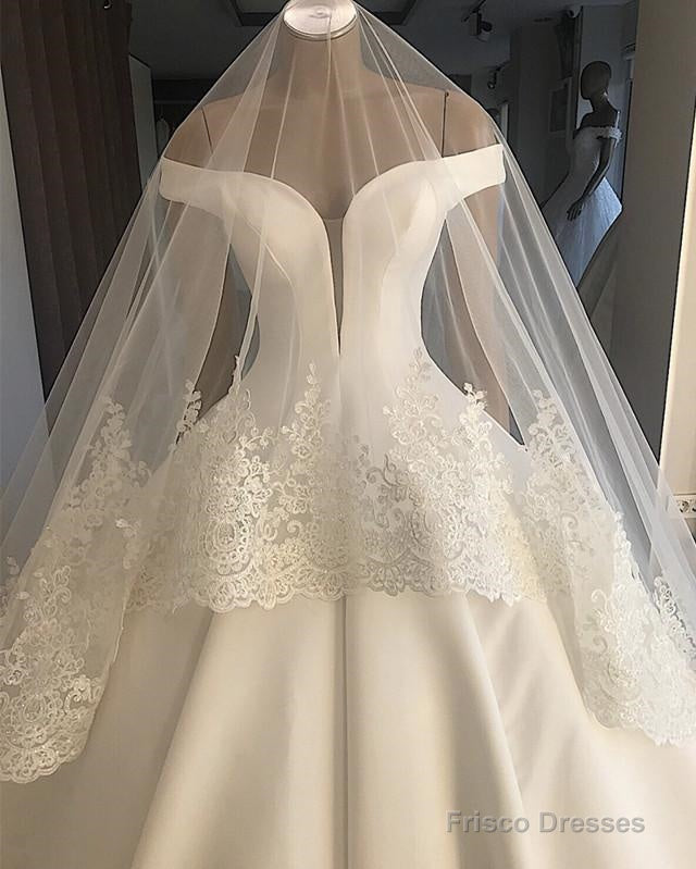 Off Shoulder Floor Length Satin Wedding Dresses Ballgowns Secondary image
