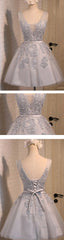Off Shoulder Grey Lace Cute Tulle Homecoming Dresses