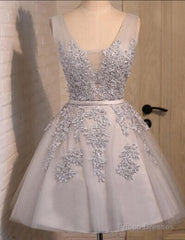 Off Shoulder Grey Lace Cute Tulle Homecoming Dresses