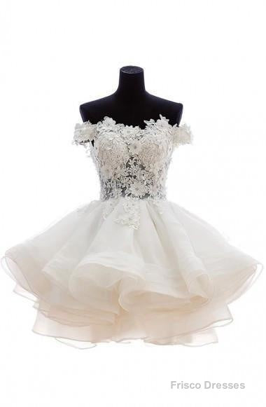 Off-Shoulder Knee Length Organza Lace Homecoming Dress With Beads Main image